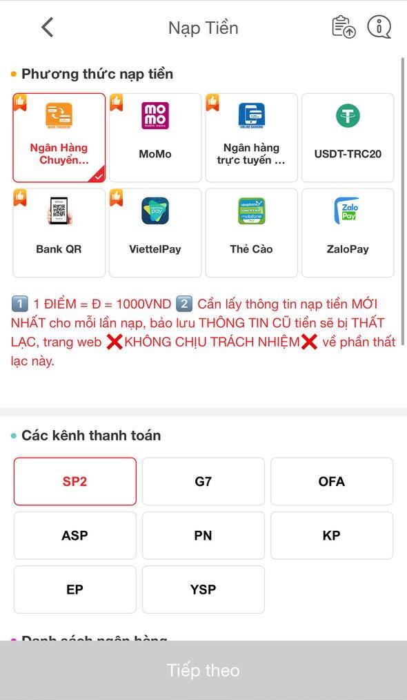 Phương pháp nạp rút tiền tại Gi8